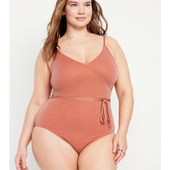 Old Navy Shine Wrap-Front Swimsuit coral color size 2X - Picture 1 of 2